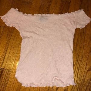 Pink ruffled off the shoulder top